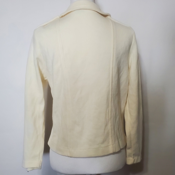 H&M Moto Knit Jacket Womens Size L Cropped Tab Shoulder Zipper Sleeve Diag Zip - Picture 5 of 15
